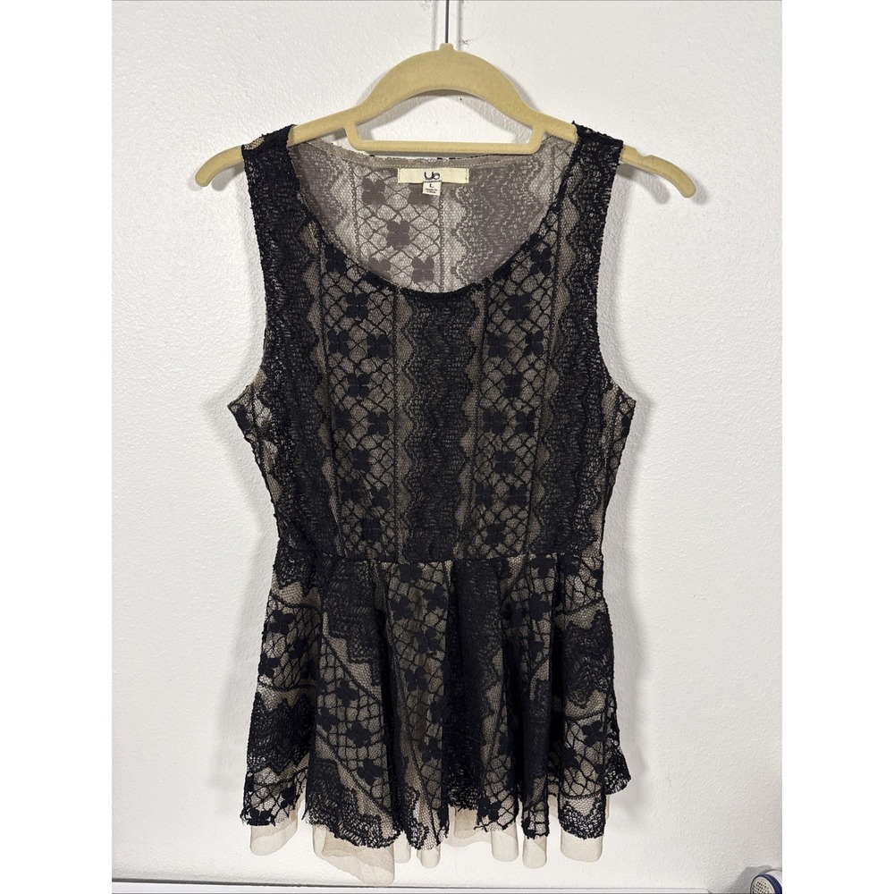 Ya Los Angeles Womens Sheer Black  Sleeveless Lace Top L V1‎